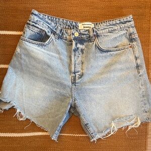 Reformation Raye Mid Rise Distressed Jean Shorts